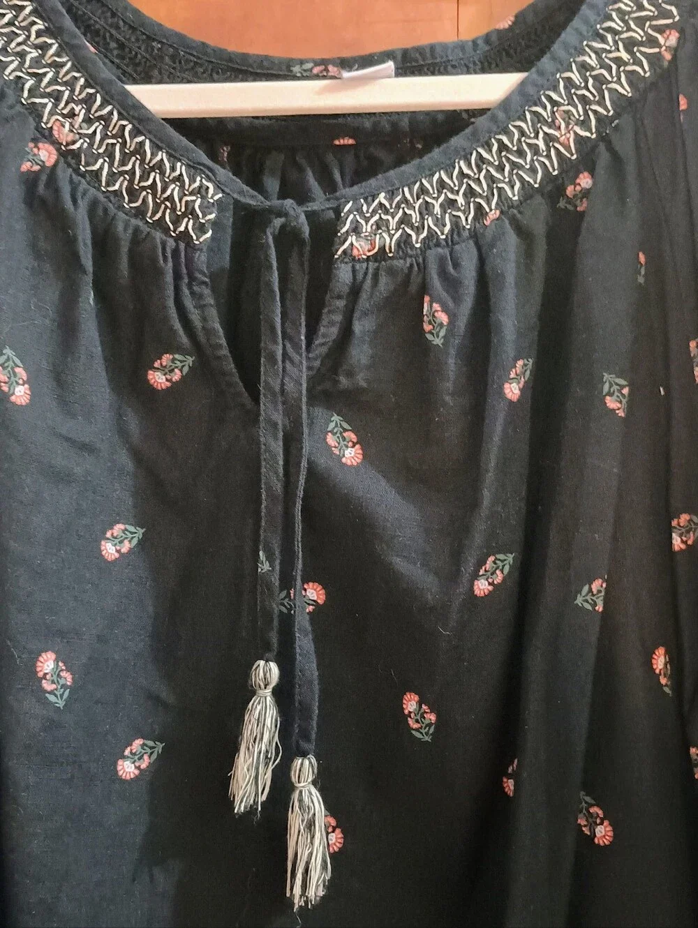 Puff-Sleeve Floral Smocked Poet Swing Blouse -XL